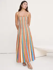 Sculpted Stripe Maxi Dress Color Pink Vertical Stripe