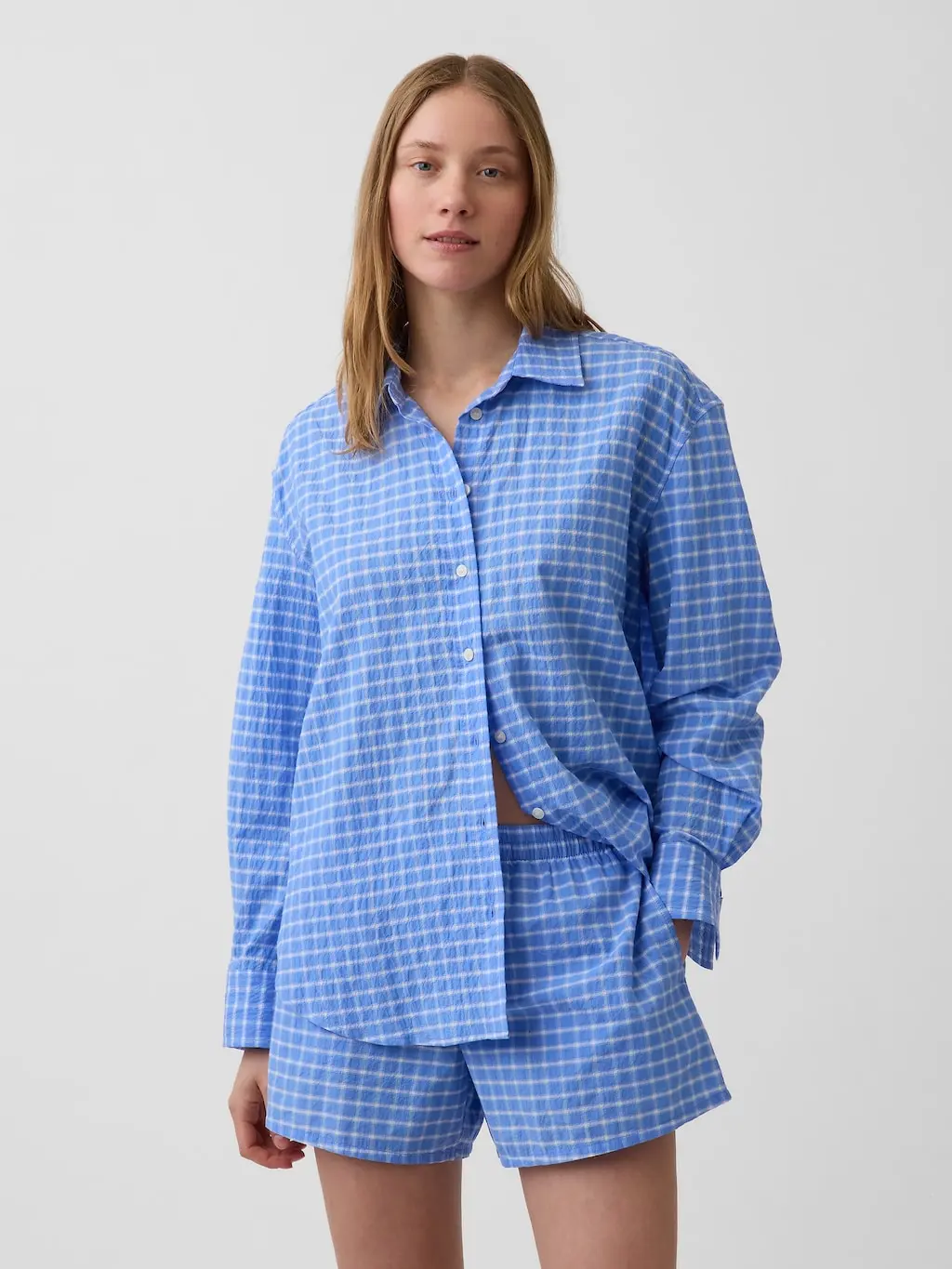 Gap Women's Seersucker Plaid Oversized Shirt