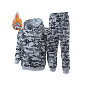 Men's Camo Fleece Lined Hoodie Jacket, Sporty Loose-Fit Long Sleeve Outerwear, Fall & Winter Casual Warm Clothing Set