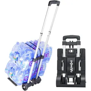 Folding hand truck aluminum trolleysmall dolly foldable roller shopping trolley collapsible 2 wheel trolley expandable large chassis foldable into backpack