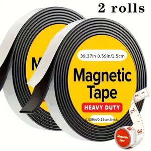 2 Rolls 39.4 Inch Super Strong Magnetic Tape, Easy Cut & Stick, Strong Adhesion, High Adhesive Rubber Strip, Durable Magnetic Stickers for Home Decor