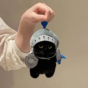 Accompanying Doll Shield Knight Cat Plush Doll Detachable Cute Cat Plush Toy Silly Soft Black Cat Stuff Toy Children