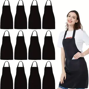 Set of 8 Unisex Aprons - Durable Solid Color Polyester with Adjustable Neck, 2 Large Pockets, Ideal for Cooking, BBQ, & Grilling, Christmas Holiday Craftsmanship, Machine Washable