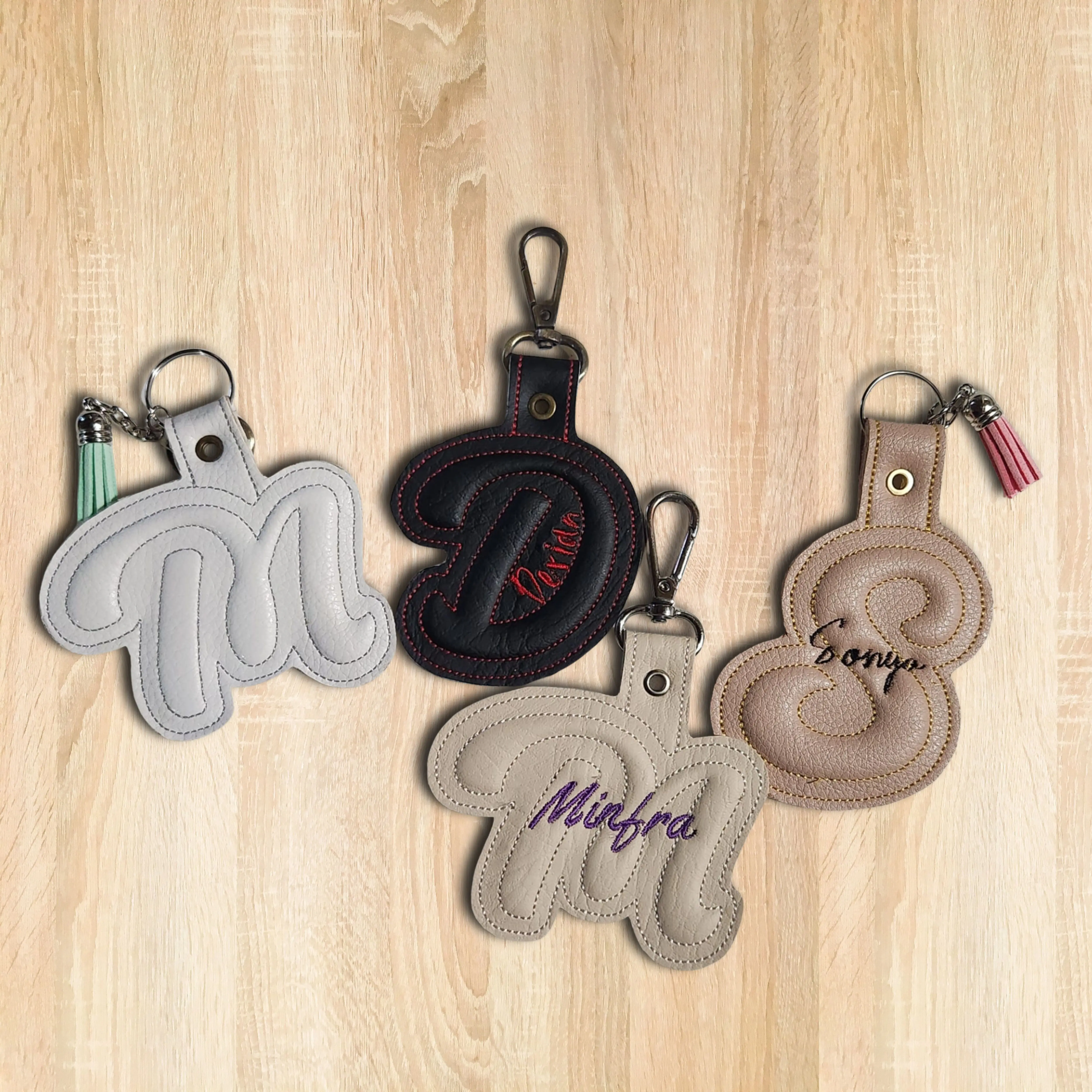 Personalized Embroidered Puff Initial Keychain with Tassel