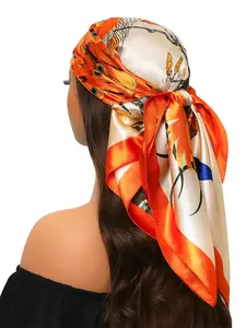 Luxury Women's Scarf 35.4 Inch Square Headscarf, All-Season Travel Wrap, Fashionable Printed Silk Shawl 90x90 Cm, Outdoor Use