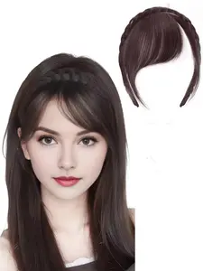 Synthetic Hair Braided Headband with Bangs - Straight Hair Extension for Women, Adjustable Hair Accessory for Styling and Volume, Hair Styling Tools, Secure Fit Design, Synthetic Hairpieces