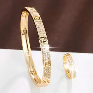 Chic Minimalist Copper Jewelry Set for Women - Bangle & Ring with Sparkling Cubic Zirconia, Perfect for Casual Attire or Gifting