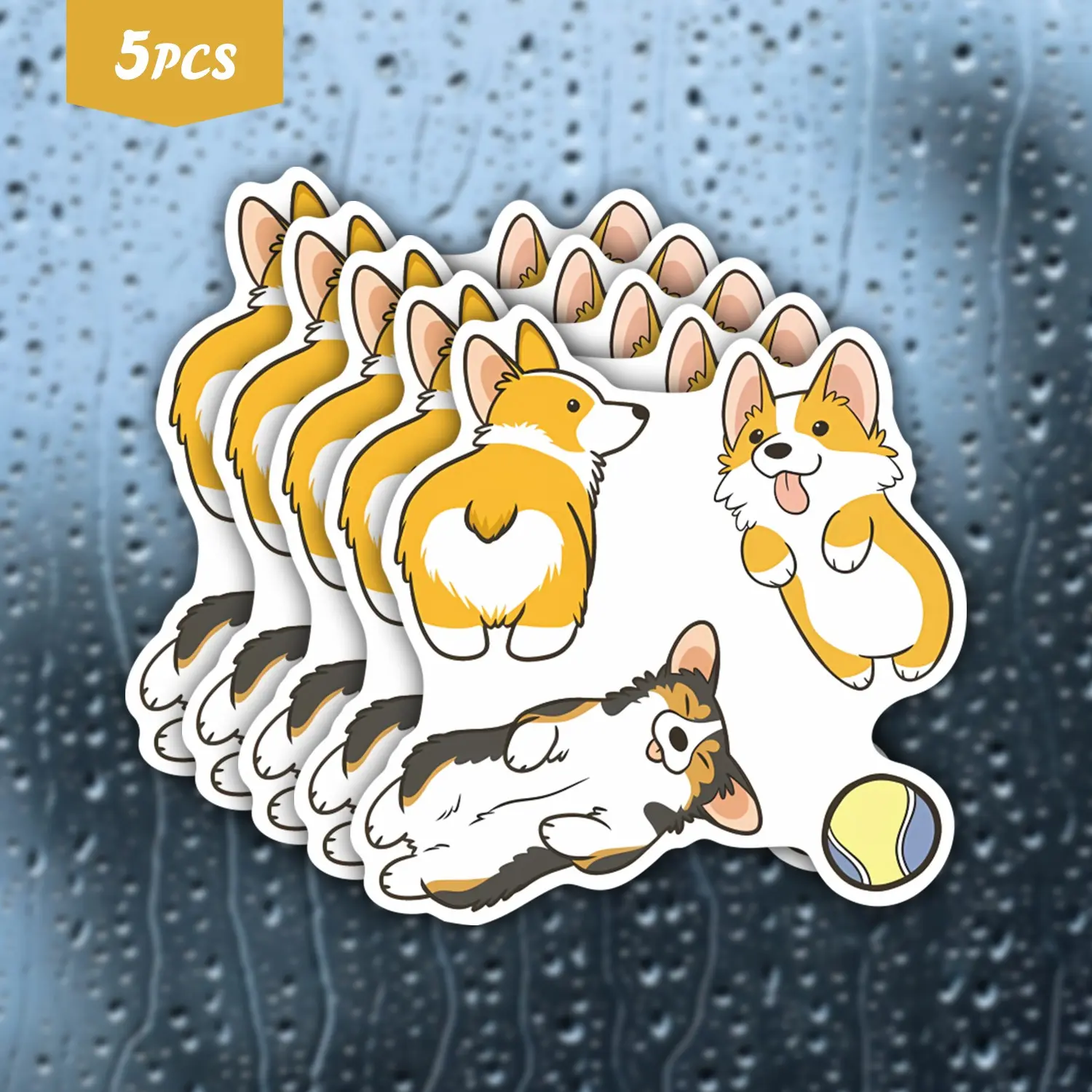 5Pcs "Playful Corgi Trio" Cute Pembroke Welsh Corgi Waterproof Vinyl Sticker, Self-Adhesive Decal, Suitable For Water Bottles, Laptops, Cars, Tablets, Ideal For Corgi Lovers, Dog Parents And Kawaii Aesthetic Fans