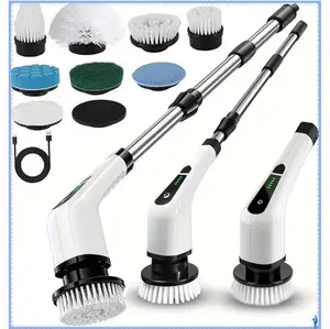 MothersdaysaleElectric Spin Scrubber Adjustable 5 Speed Cordless Shower Scrubber IPX7 Waterproof Multi-Surface Cleaning Brush with 9 Brush Heads，Handle for Bathroom Kitchen Tile, and Floor Durable Cleaning Helper Utensils