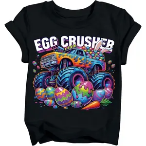 Boys Easter Shirt Toddler Egg Hunt T-Shirts Boys Girls Bunny Funny Lettering Graphic Tee Tops 2026 (3T-10T)