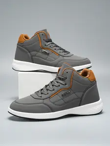 Men's British High-Top Sneakers, Trainer - All-Season Comfortable Casual & Semi-Formal Shoes with Cushioned EVA Sole, Round Toe Design, Fabric Inner for Outdoor, Office, Daily Wear - Versatile All-Terrain Traction Walking Shoes