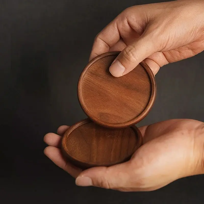 TIME OWNER Wooden Coasters - Walnut & Beech Wood Square Heat-Resistant Durable Cup Pads, Apartment Table Decor Accessories for Tea, Coffee & Teapot