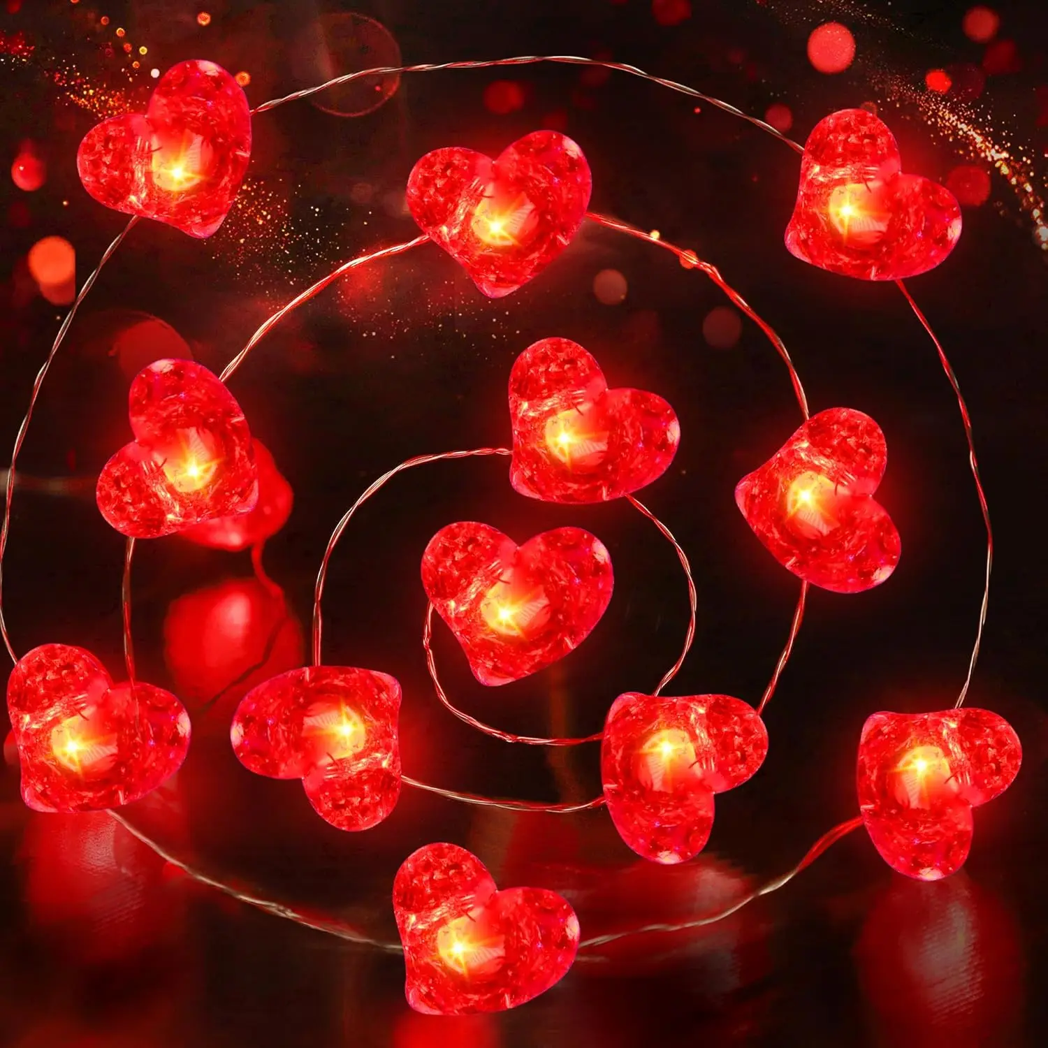 Valentines Day Lights 10FT 30LEDS Heart Lights  Operated with Timer, Red Heart String Light for Valentines Day Decorations, Valentine Hearts Hairy Light for  Indoor