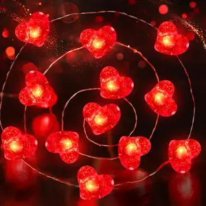 Valentines Day Lights 10FT 30LEDS Heart Lights  Operated with Timer, Red Heart String Light for Valentines Day Decorations, Valentine Hearts Hairy Light for  Indoor