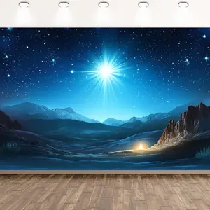 1pc 2D Flat Nativity Scene Backdrop - Starry Night Bethlehem with Jesus Birth No Electricity Needed Durable Polyester Banner for Christmas Church Home Wedding Photo Studio - Religious Decoration & Ornaments White