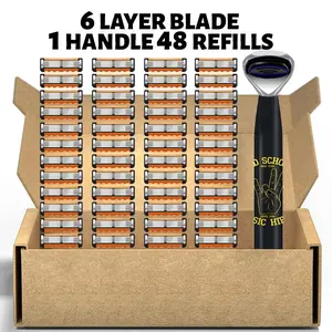 Men's Razor Blade Replacement, 48pcs Razor Blade & 1 Count Handle, Sharp Handheld Razor Blade, Men's Care Product for Daily Use, Hair Removal Tool
