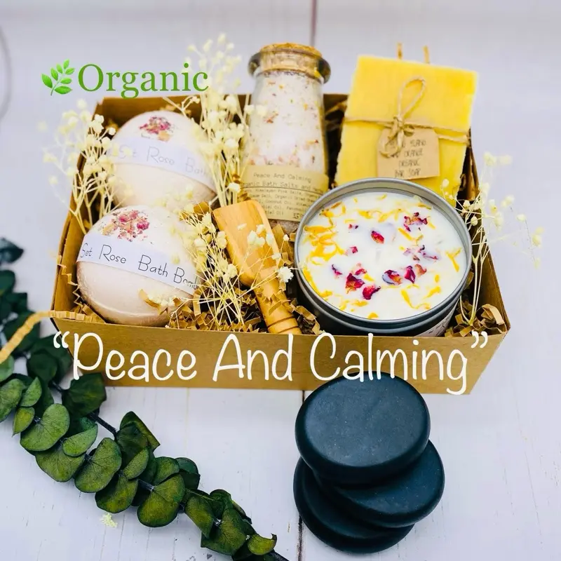 Organic Calming Spa Basket, Handmade Body Care Set, Luxury Spa Gift Set, Valentine’s Gift, Gift For Her Skin Repair, Spa Basket