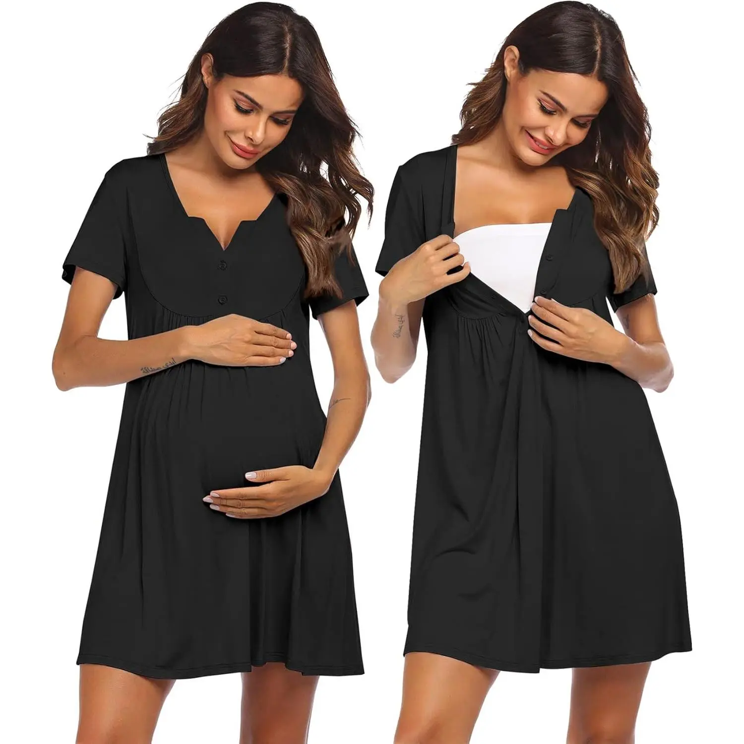 Maternity Nightgowns for Hospital Short Breastfeeding Nightgown S-XXL Labor and Delivery Gown Nursing Nightgown Knee Length Comfortable Button Up