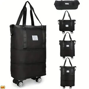 Large Capacity Foldable Travel Storage Bag Durable Oxford Fabric Black Multi-functional Tote with Wheels for Outdoor Travel Meets Airplane Overhead Compartment Requirements