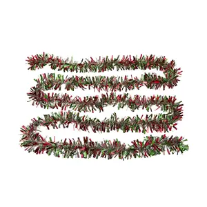 Red & Green with Snowblush Tinsel Christmas Garland, 12 ft, by Holiday Time