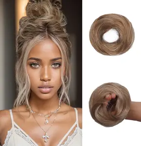 2PCS Women Messy Hair Bun Hair Pieces high-temperature Tousled Wavy Curly Synthetic fiber Chignon Updo Fake Scrunchies Ponytail Extension quick style plate for Women  Updo Messy Bun Hairpiece