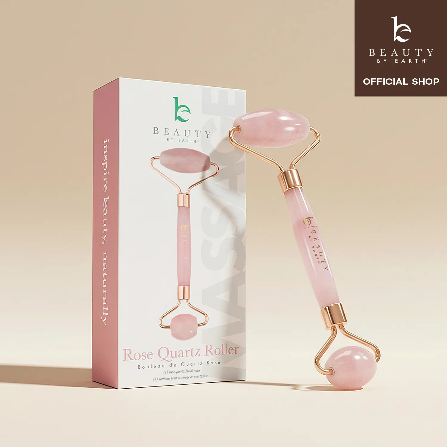 Beauty by Earth Rose Quartz Roller - High-Quality Face Massager for Facial Relaxation and Skincare, Self-Care & Luxury Gift Beauty by Earth Rose Quartz Roller - High-Quality Face Massager for Facial Relaxation and Skincare, Self-Care & Luxury Gift