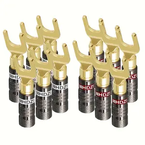 Heavy Duty Banana Plug Connector - Y Male Speaker Plug with Double Screw Lock, Gold Case and Black Body for Home Theater, AV Receiver and Speaker Cable, Speaker Cable Connector, Speaker Cable Connector