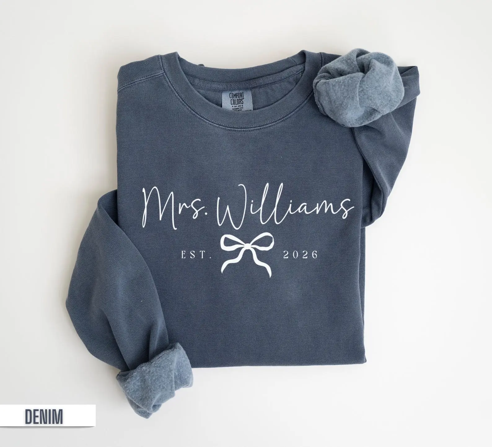 Women's Classic Cotton Custom Mrs Casual Round Neck Sweatshirt - Personalized Future Mrs Last Name Top with Comfortable Fabric, Flattering Fit, Ideal Bride Gift for Engagement, Honeymoon
