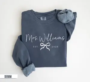 Custom Mrs Sweatshirt Future Mrs Last Name Shirt Bride Personalized Gift for New Wife Honeymoon Engagement