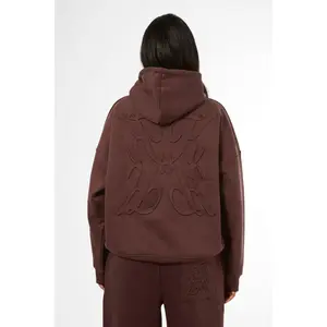 Kaiia Logo Embossed Oversized Hoodie Mocha