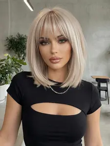 10 Inch Short Curly Bob Wig, Synthetic Fiber Material, Perfect for Cosplay & Daily Wear, Bangs Design, All Seasons Use, Synthetic Hair