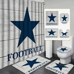 Star Pattern Bathroom Decor Set, 1 Set Including Shower Curtain & Toilet U-shape Mat & Toilet Lid Cover & Bath Mat, Bathroom Accessories for Home Decor, Shower Curtain Sets