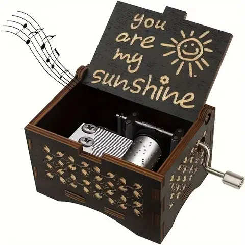 Wooden You Are My Sunshine, Charming Vintage Eight-Tune Musical Box, Hand-Cranked Gift for Valentine's Day Birthday Anniversary Christmas, Decor Unique Durable Decoration Items