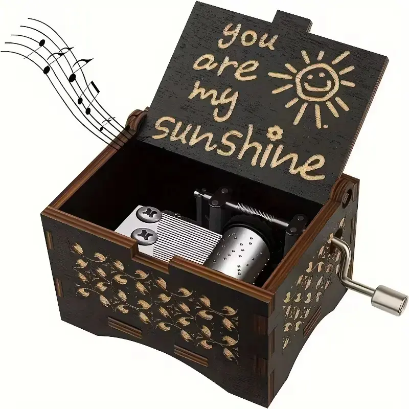 Wooden Clockwork Music Box You Are My Sunshine, Charming Vintage Eight-Tune Musical Box, Hand-Cranked Gift for Valentine's Day Birthday Anniversary Christmas, Decor Unique Durable Decoration