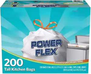Member's Mark Power Flex Tall Kitchen Drawstring Trash Bags 13 Gallon 2 Rolls of 100 ct 200 Count Total Leak Protection Fresh Scent Expand Grip Drawstring