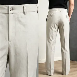 Comfort Mid Rise Straight Leg Linen Style Dress Pants For Men Classic Business Casual Trousers With Side Pockets, Diverse Color Choices, Great For Summer Office Wear,Casual Dinners, Outdoor Trips And Relaxed Upscale Semi-Formal Fashion