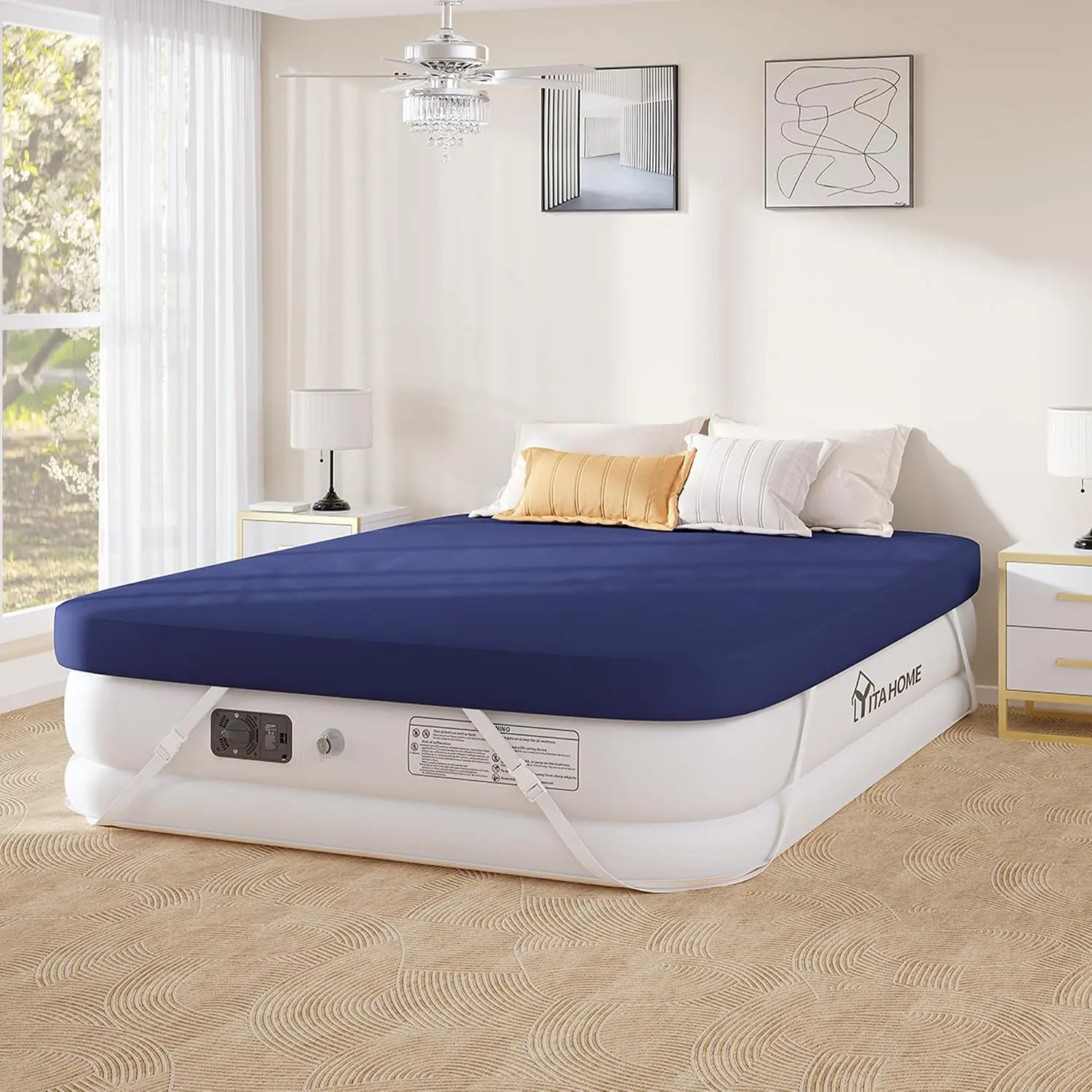 YITAHOME Queen Size Air Mattress with Fitted Sheet, Elevated Inflatable Bed with High-Speed Pump, Carry Bag for Home, Travel, and Camping - 80''L x 60''W x 18''H