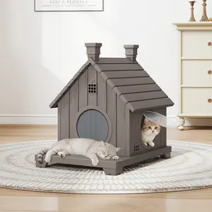 [dealsforyoudays] Waterproof Resin Cat House for Indoor & Outdoor Use, Stackable Design with Slanted Roof, Raised Base & Dual Entry