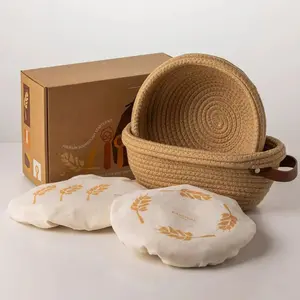 Crispier Crust Cotton Rope Banneton Bread Proofing Basket Set, Oval & Round Bread Baskets with Liners & Covers for Artisan Bread Baking, Sourdough Bread Baking Supplies(Brown)