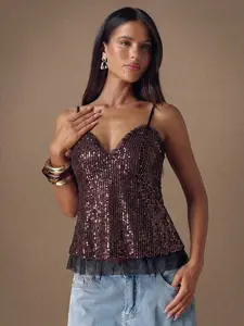 Elegant Sexy Thin Straps Off-Shoulder V Neck Sequin Women's Tank Top, Summer Spring Upper Garment, Fashionable Ladies' Clothing
