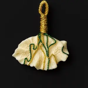 Handcrafted Wire-Wrapped Pendant - Gold and Green Wire Design on Cream Color Base