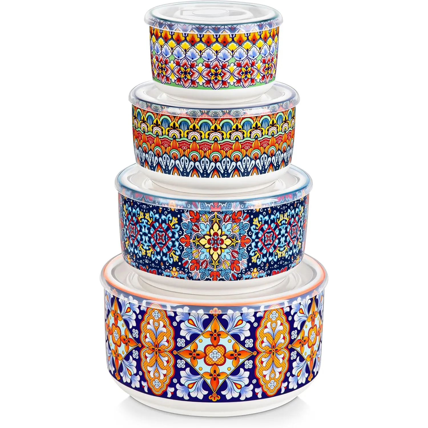 vancasso Mixing Bowls with Lids Set of 4, Ceramic Nesting Bowls Serving Bowl for Food Storage, Microwave and Dishwasher Safe, 60/36/20/10 OZ, Series SIMI