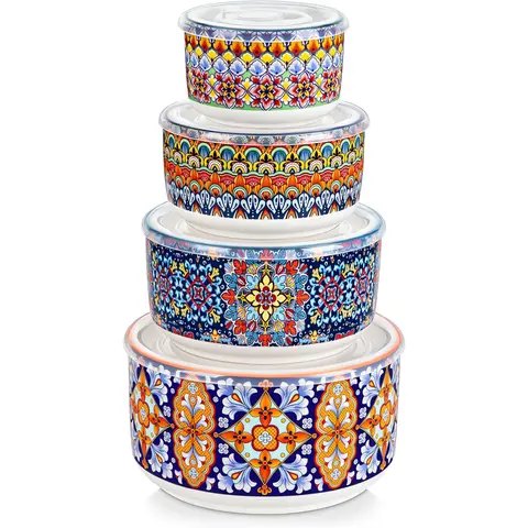 vancasso Mixing Bowls with Lids Set of 4, Ceramic Nesting Bowls Serving Bowl for Food Storage, Microwave and Dishwasher Safe, 60/36/20/10 OZ, Series SIMI