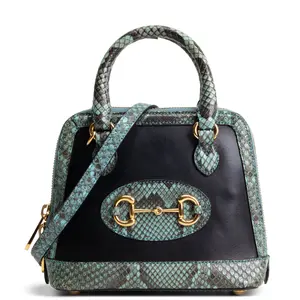 Pre-owned GUCCI Calfskin Leather w/ Turquoise Python Embossed Leather Crossbody Bags Limited Edition Python Horsebit 1955 Black & Turquoise