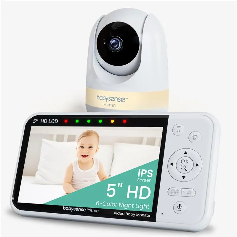 Babysense Prisma Non-Wifi Video Baby Monitor with 1 Camera, Split Screen, Night Light, Sound Machine for Nursery