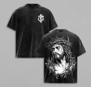 valentine shirts  Jesus Crown of Thorns Washed Tee – Oversized Christian Graphic Tee