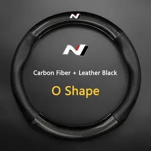 D Type/o Type Leather Car Steering Wheel Cover, Anti Slip, Compatible with Hyundai N Avante Sonata Elantra I30 I20 Tucson N Line