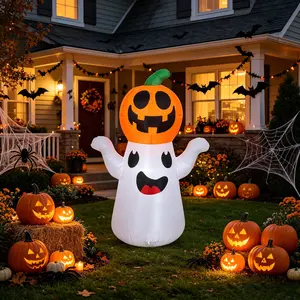 1pc 4.92ft Halloween Ghost Pumpkin Inflatable, Outdoor Garden Party Horror Decor Prop, Festive Season Decoration Accessory