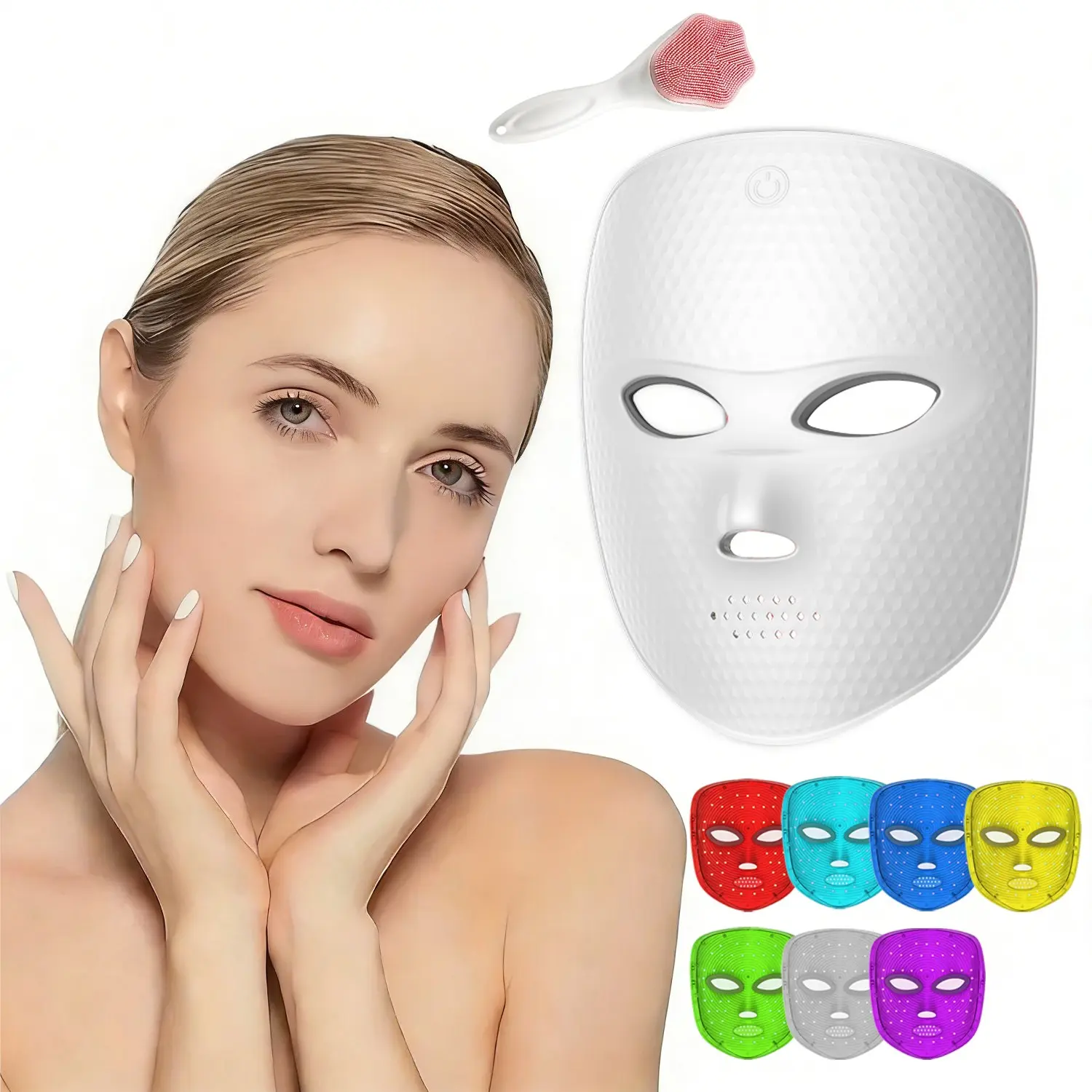 2027 New 7 Color Light Mask, Facial Beauty Care Tool, Anti-Wrinkle Acne Remover, USB Charging, Ideal Gift, Includes Cleansing Brush