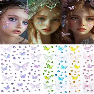 Butterfly Diamond Stickers, Self-Adhesive Face Gems, Blue, 3D Glitter Makeup Decorations, Party Wedding Music Festival
